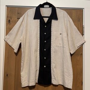 Vintage Alan & Company Mens XL Linen Blend Cigar shirt black Tan Vacation Resort